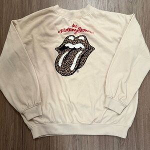 H&M Rolling Stones Leopard Print Tongue Logo Sweatshirt 12/14